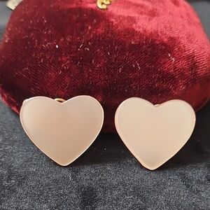 Vtg Lucite Heart-Shaped Pink Earrings Clip On